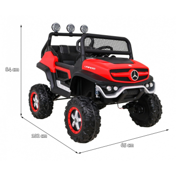 Mercedes Benz Unimog dla dzieci Terenowy Czerwony + Napęd 4x4 + Pilot + Bagażnik + Wolny Start + MP3 LED